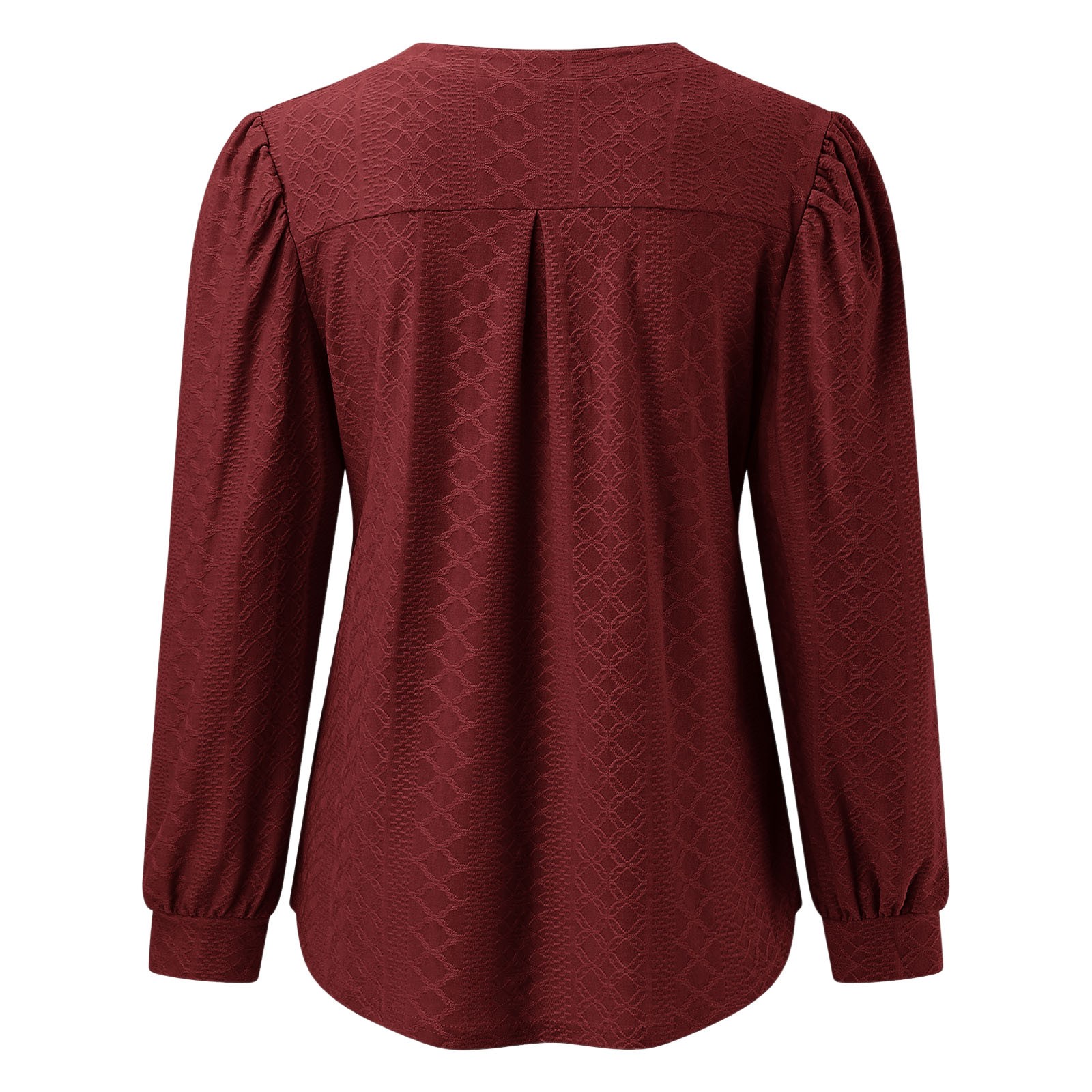 thumbnail image 5 of Top de manga larga con cuello en V y tejido jacquard para mujer - Camiseta holgada de color liso, 5 of 6